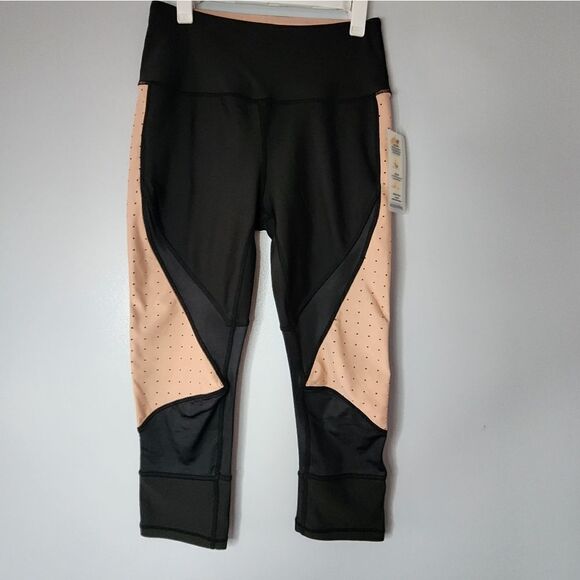 NWT 68$ C&C CALIFORNIA Capri Legging Black/peach Workout pants HIGH Waist  Small - Picture 1 of 7